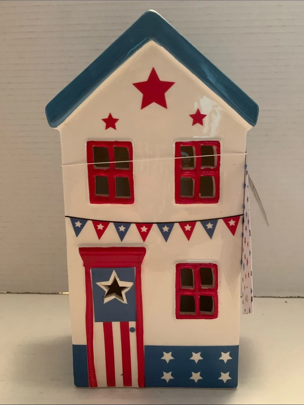 Stars and Stripes Patriotic Ceramic Led Light Up House